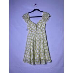 Urban Outfitters UO Audrey Mesh Mini Dress White Green Floral Print Women's XS